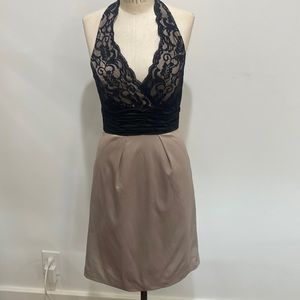 BCBG Paris size 4 black lace and champagne halter dress